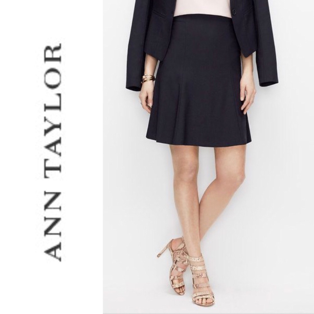 Ann Taylor -Black Suit Skirt- Button Tab - A Line